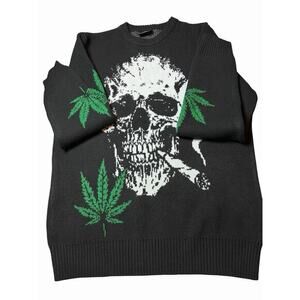 NWT RGSTR Skull Weed Leaf Knit Sweater Mens L Black Rare Find!! NEW